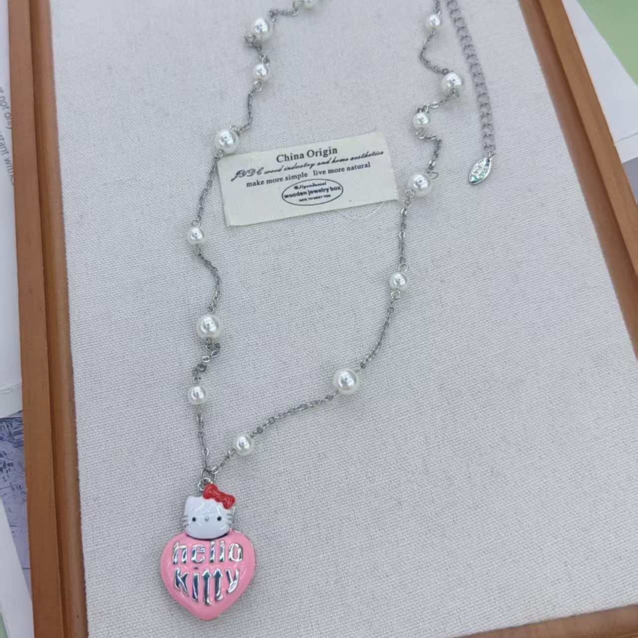 铜合金锆石项链 F850粉色爱心KT猫咪隔珠项链