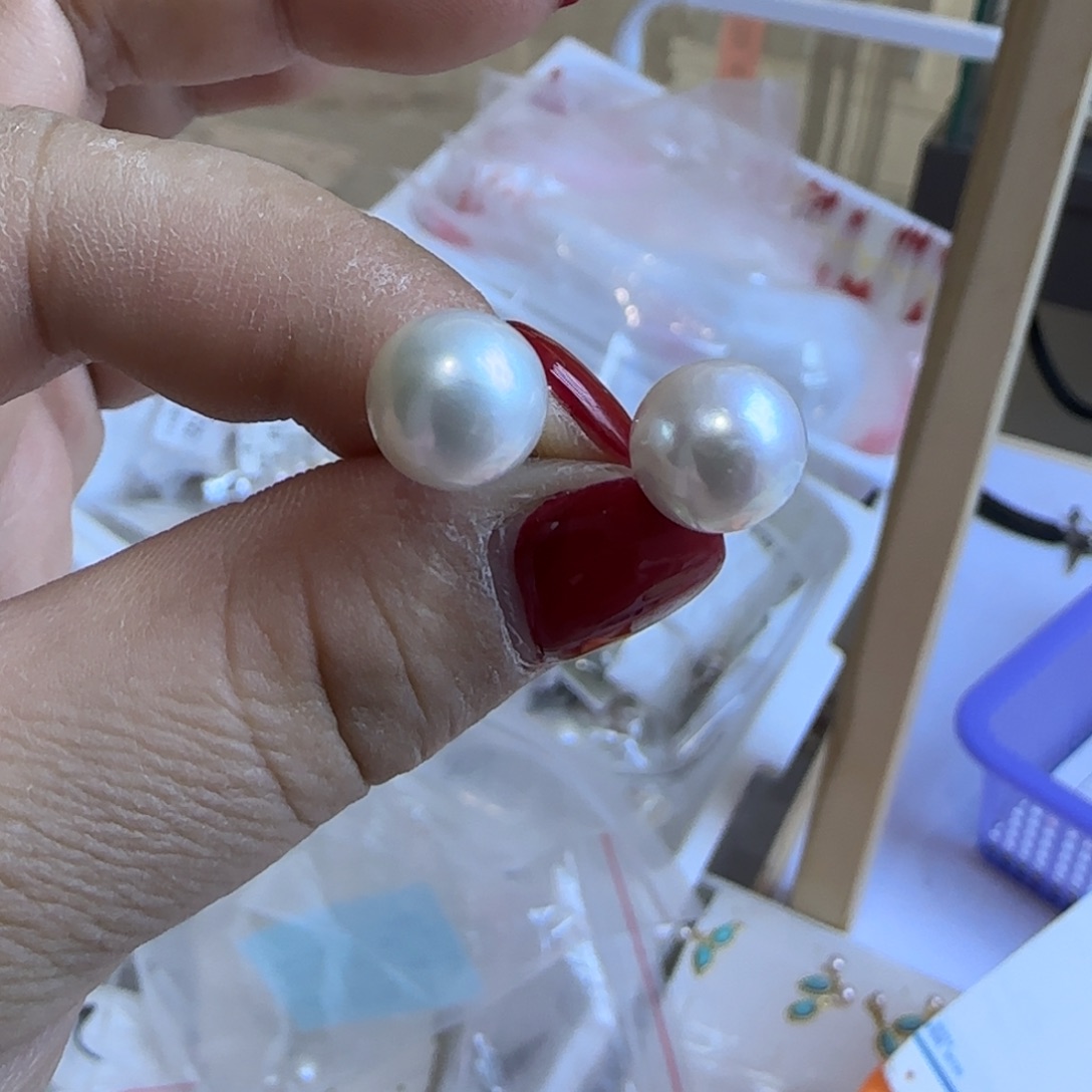 9/10mm耳钉淡水珍珠银S925镶嵌