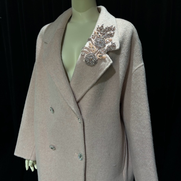 DY03钻饰双面羊绒大衣女中长款气质宽松双面呢外套(粉色)