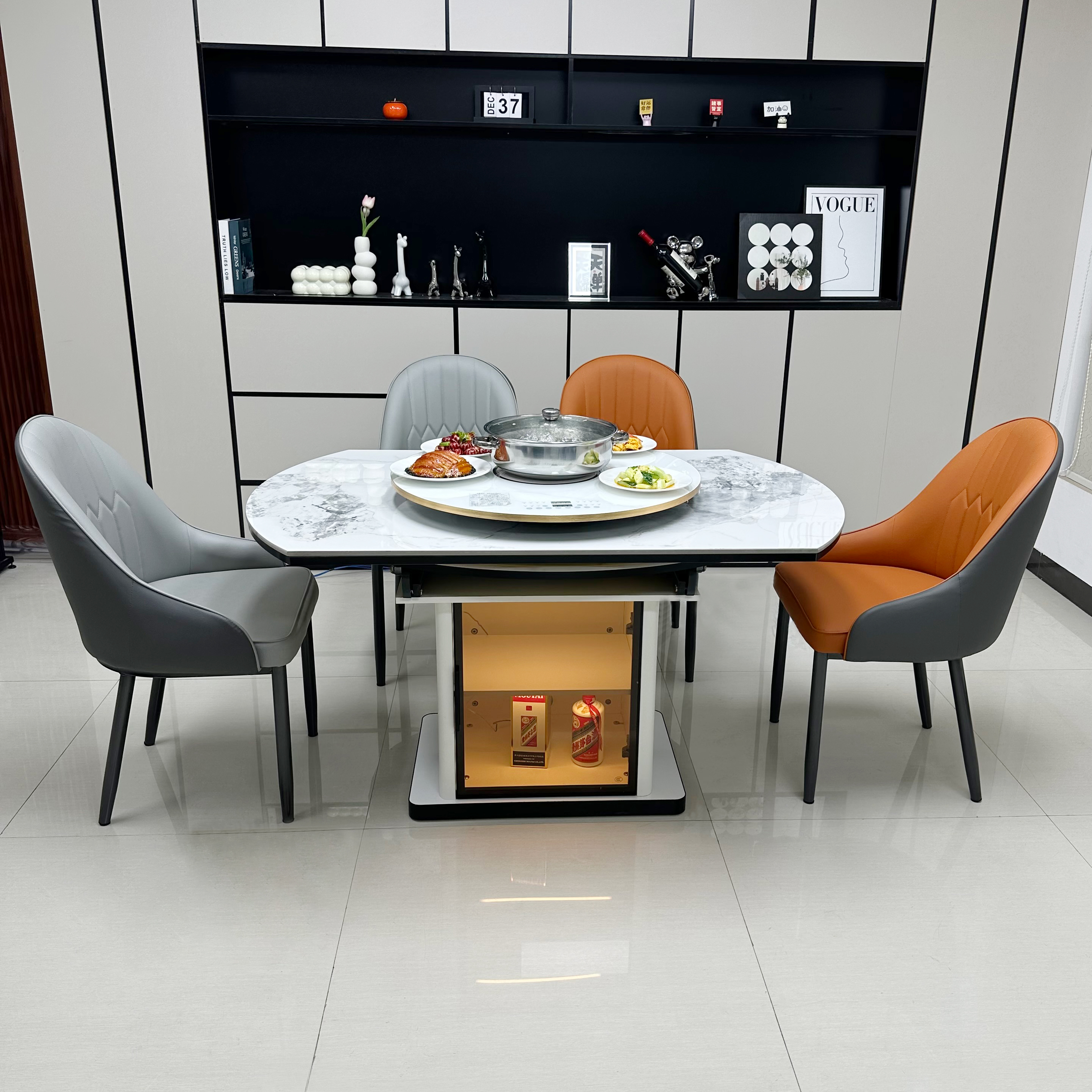 【年终狂欢季】岩板餐桌轻奢餐桌可伸缩方圆两用电磁炉暖菜家用饭桌