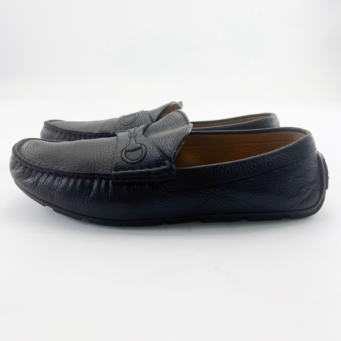95新 GUCCI/古驰 41码/黑色皮革平底豆豆鞋/15454606