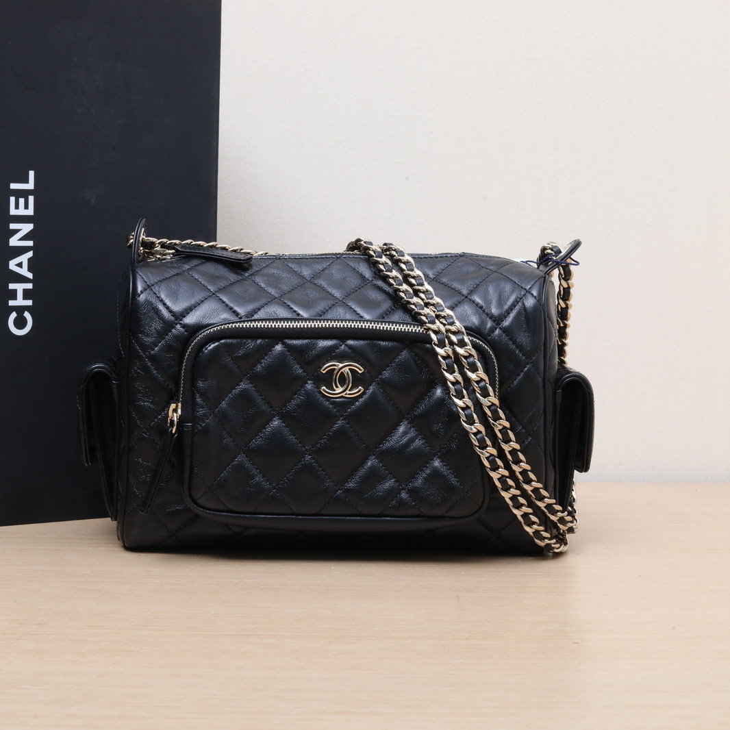 99新 Chanel/香奈儿 小花6欢 黑色 芯片开 金扣 24K 相机包 大号