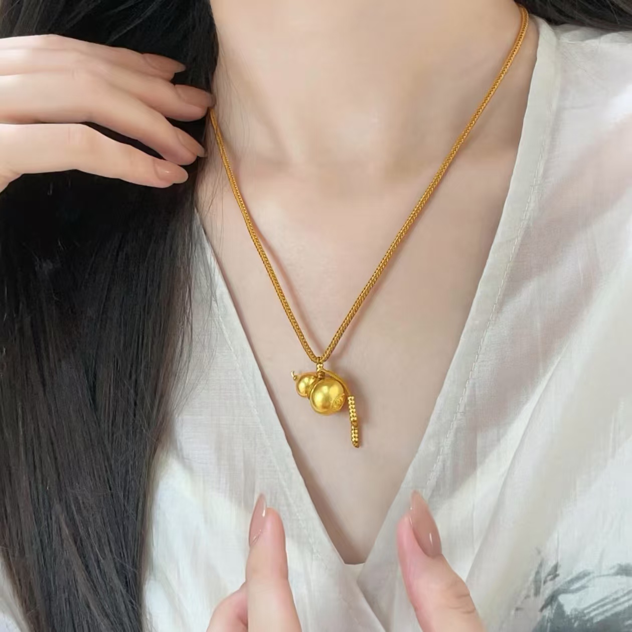 DS【萃华金店】黄金葫芦 古法吊坠 有福有禄 福禄双全 时尚经典百搭