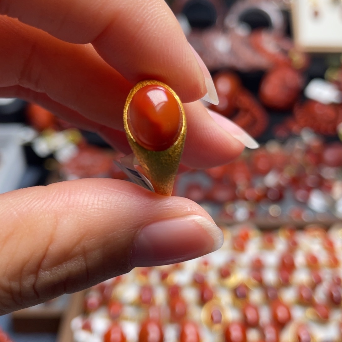 南红玛瑙银S925镶嵌新款戒指