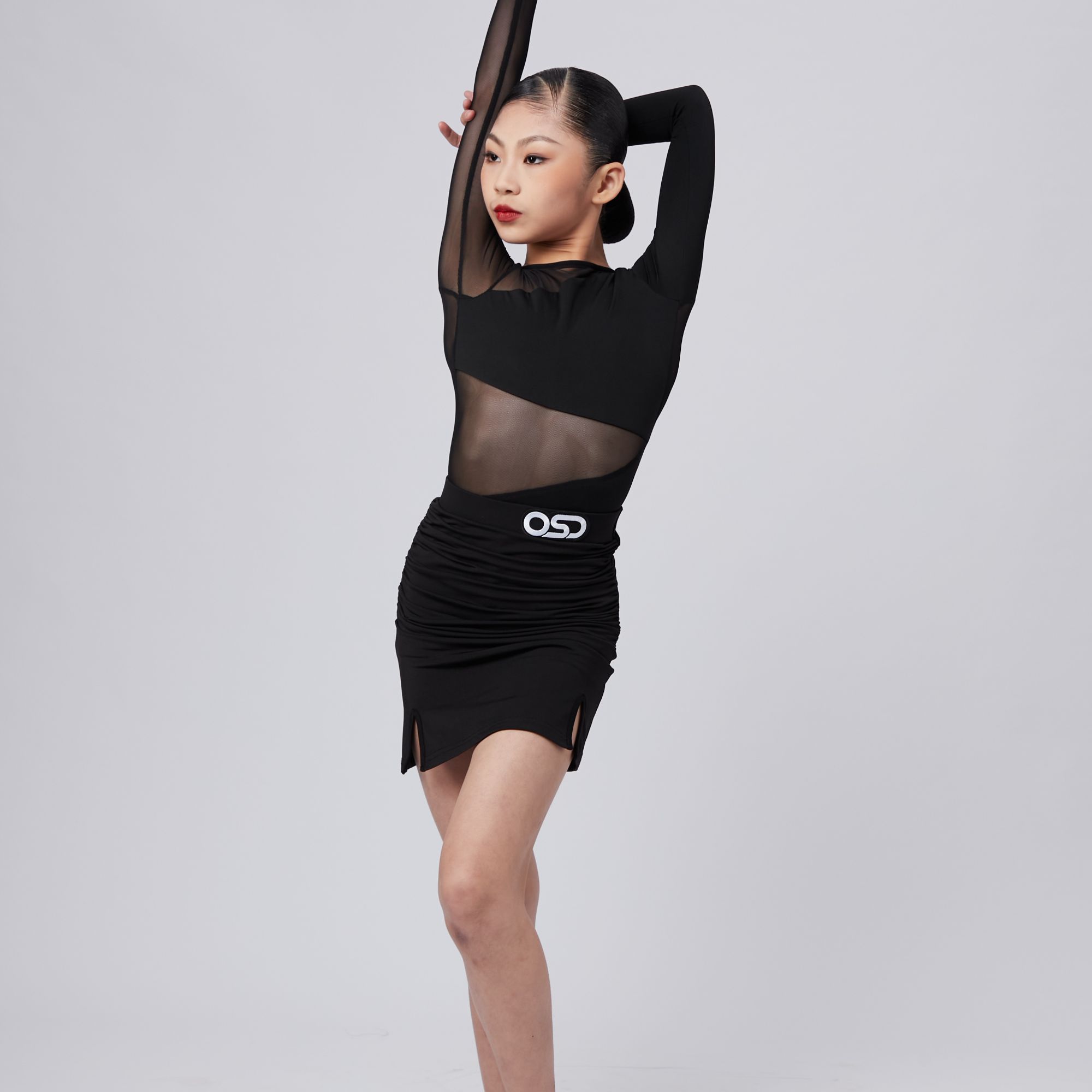 OSD舞服儿童女拉丁舞蹈服练功服训练服黑色感林意涵同款OC24L4043