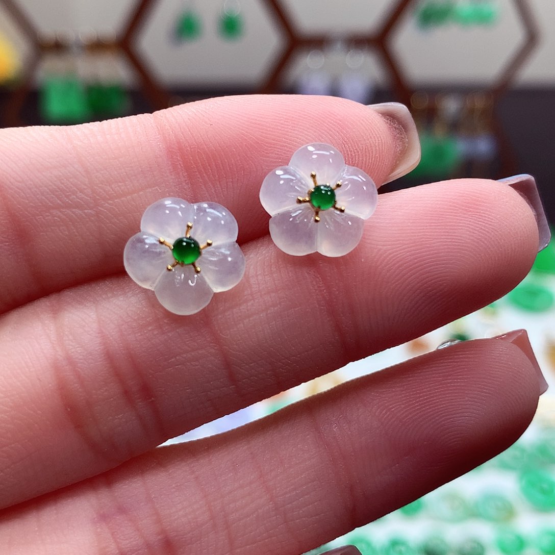 翡翠耳饰18K金镶嵌天然翡翠