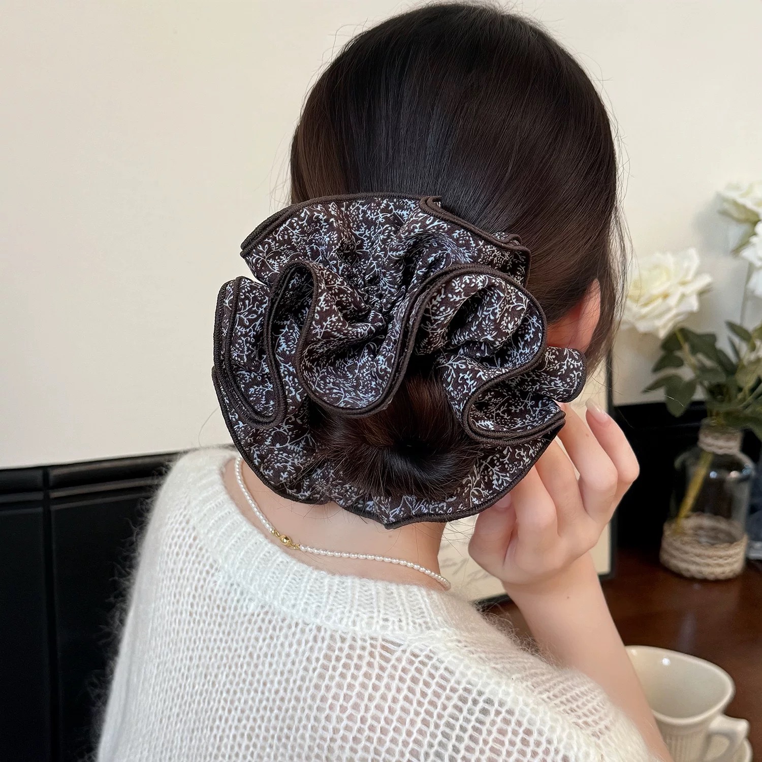 F111 【法式浪漫】苏木子发饰法式浪漫咖色碎花小蛮腰大号大肠圈