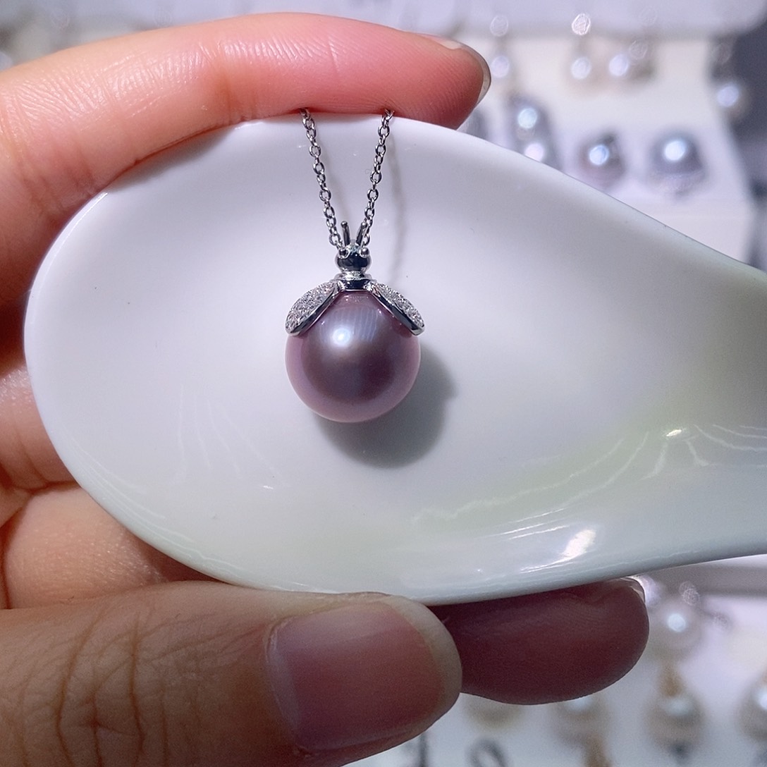淡水珍珠吊坠(赠链)银S925镶嵌尺寸11/12毫米