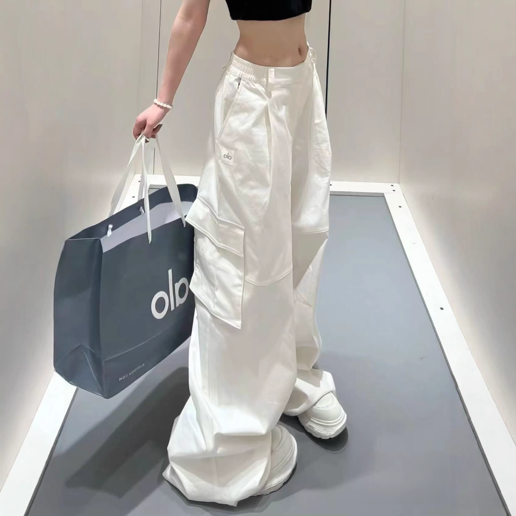 alo_athletica口袋工装裤百搭直筒宽松女阔腿裤高腰休闲拖地长裤