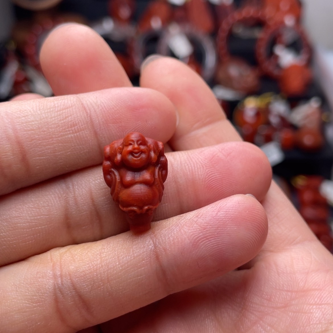 【闪购商品】未镶嵌弥勒佛三通13mm南红玛瑙