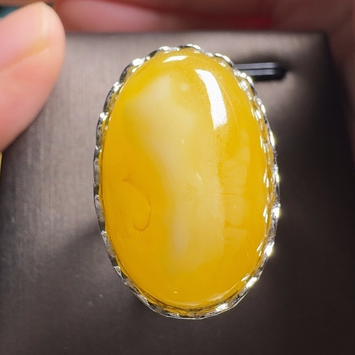 蜜蜡银S925镶嵌戒指戒指