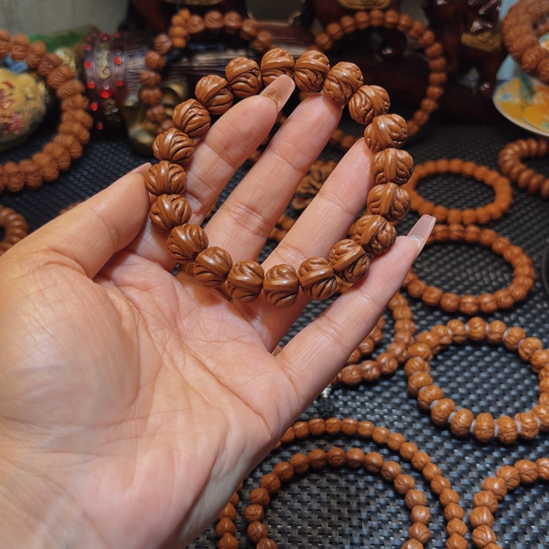 渔***行桃核手串14顶级双脊龙单圈