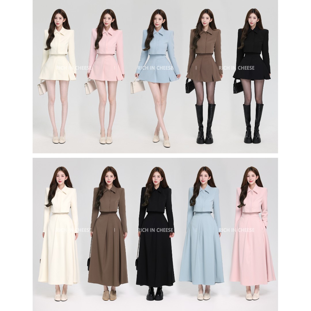 舒胡蕾 赫本套装【部分现货】 西装时尚显瘦高腰短款含口袋长袖套装