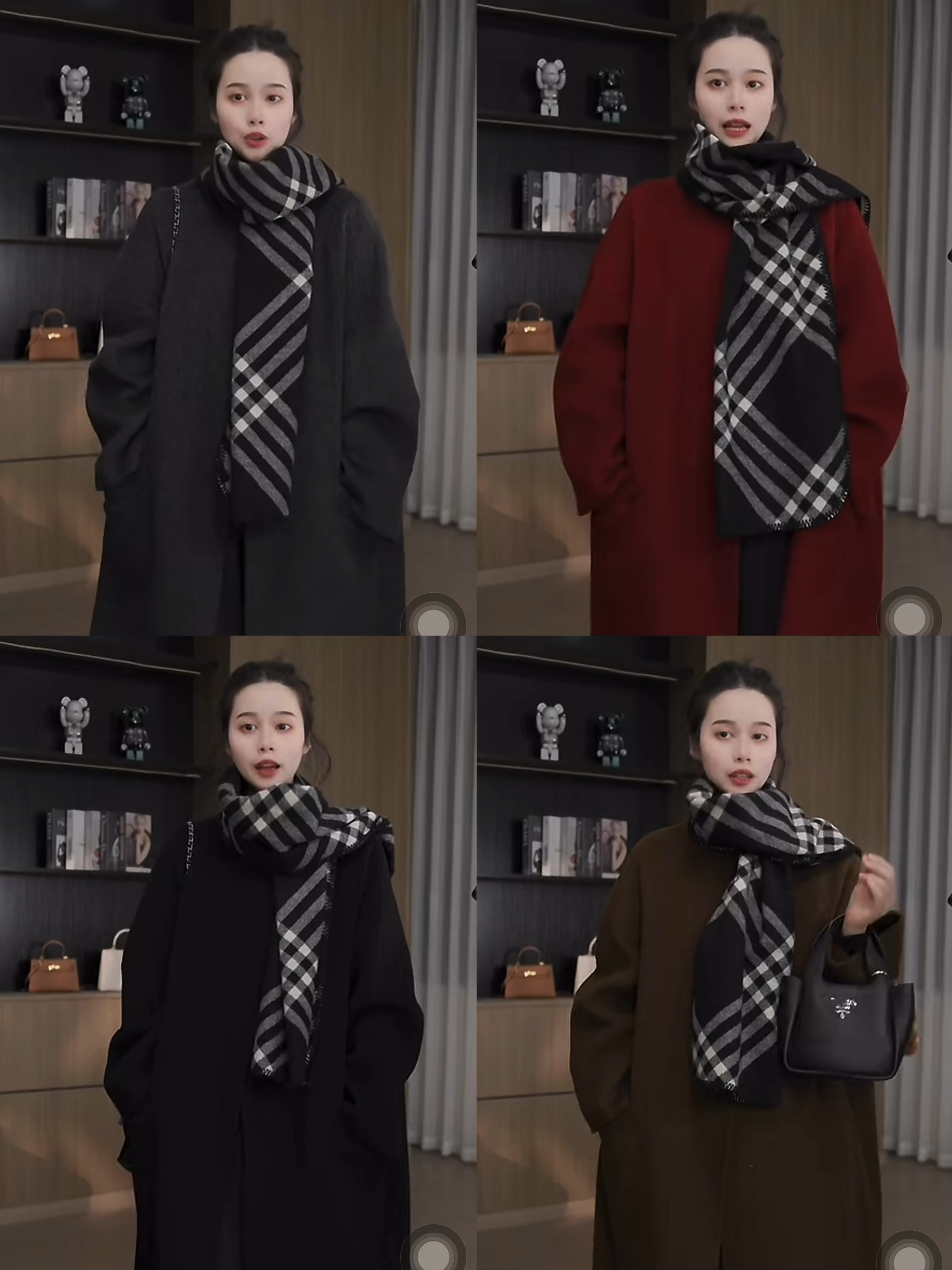 【围巾】时尚简约韩版黑白格子披肩围脖女冬季保暖百搭