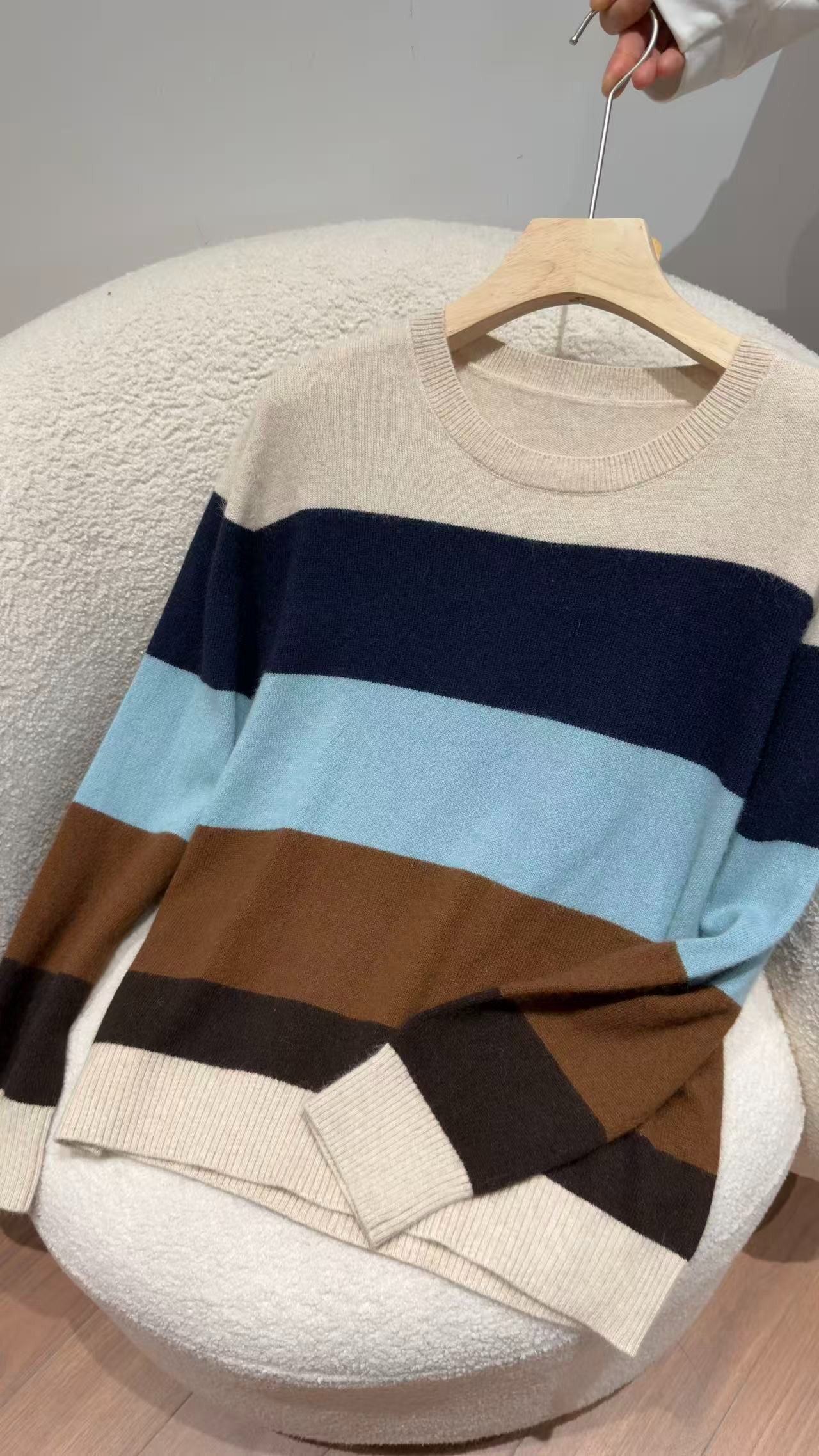 圆领套头款针织长袖毛针织衫拼色秋冬条纹女  菊四  XHY0Q5409030