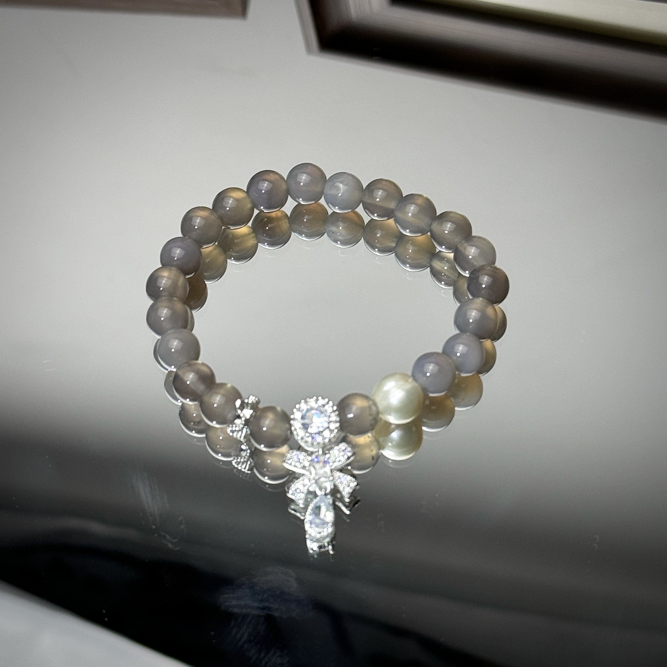 【灰姑娘】天然灰玛瑙手串单圈 素串简约设计款手链