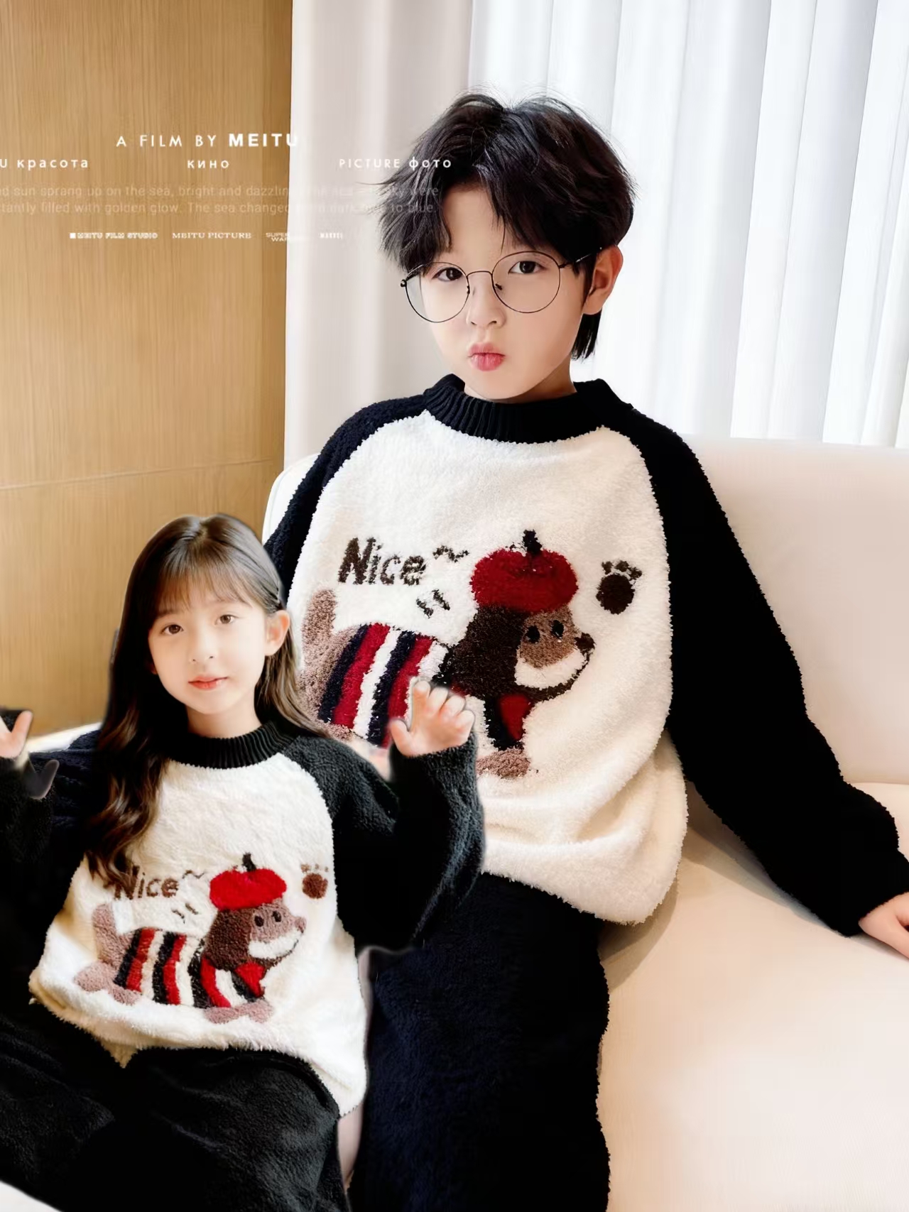 【亲子装】秋冬卡通男女童家居服2025秋季新款男女孩半边绒套装睡衣