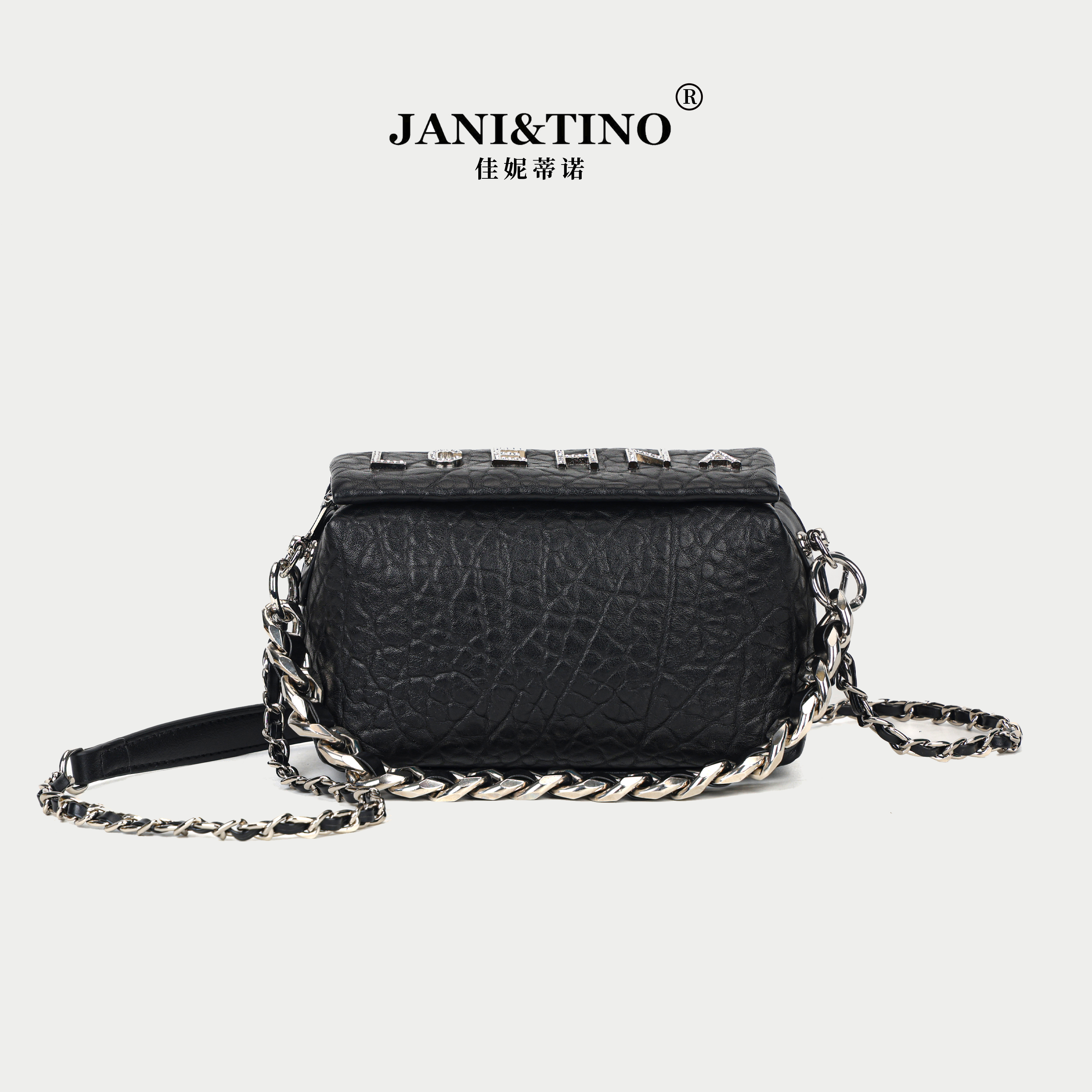 JANITINO/佳妮蒂诺新款轻奢百搭休闲时尚单肩斜跨包2735黑银