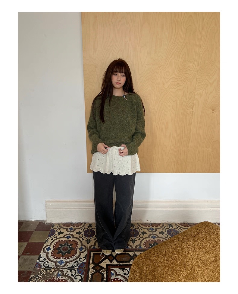 法式复古圆领绵针织衫秋冬季宽松百搭软糯舒适通勤毛衣女款