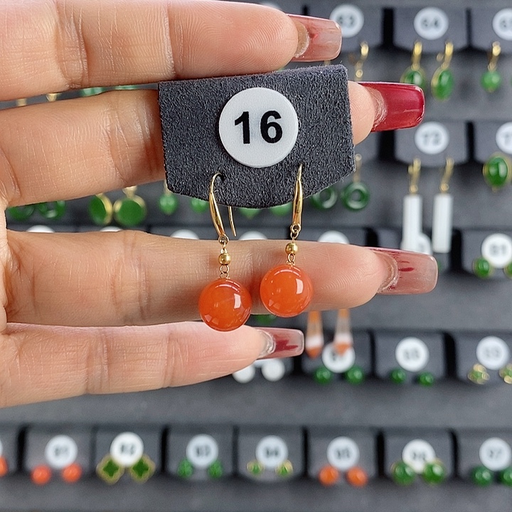 南红玛瑙耳饰18K金镶嵌