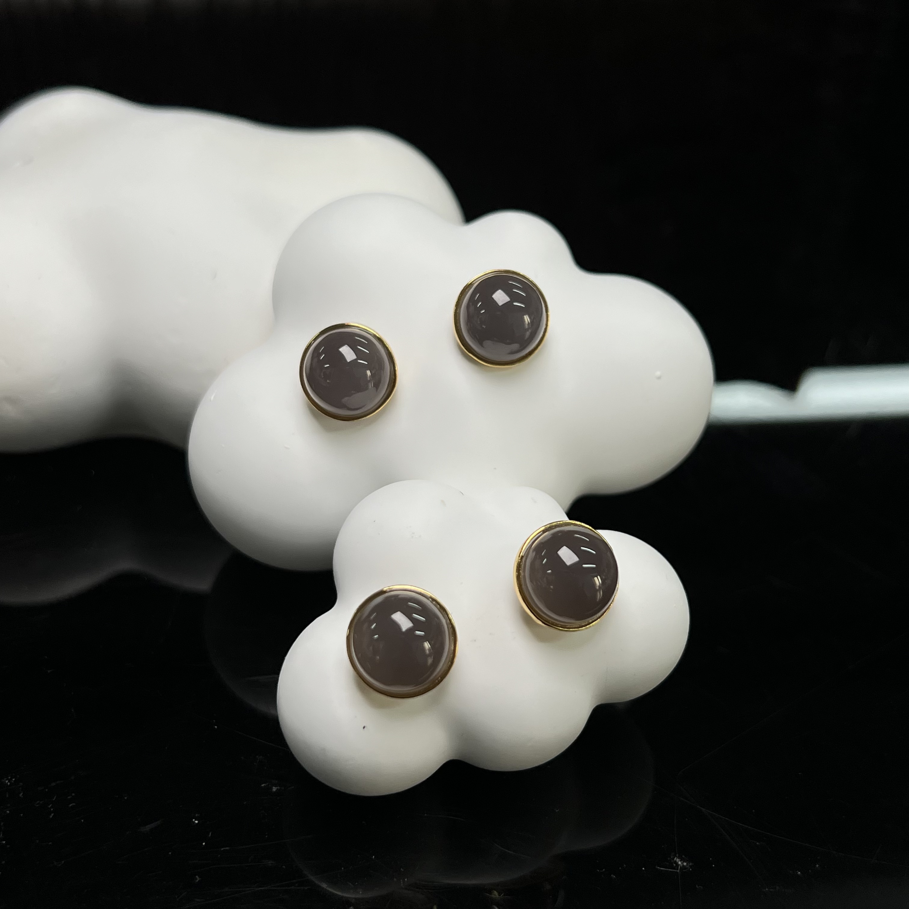 【北野珠宝】天然和田玉烟紫蛋面耳钉B128H-409多样性发一9.5mm+