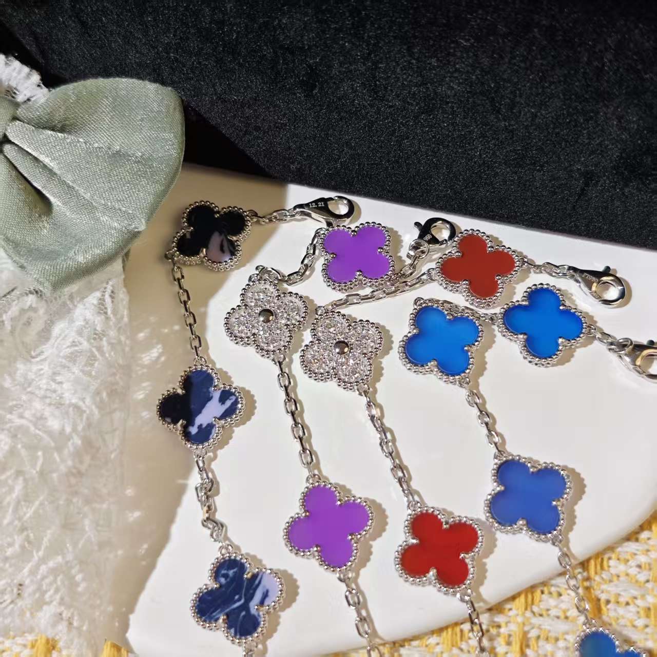 铂金莫桑四叶草手链-
