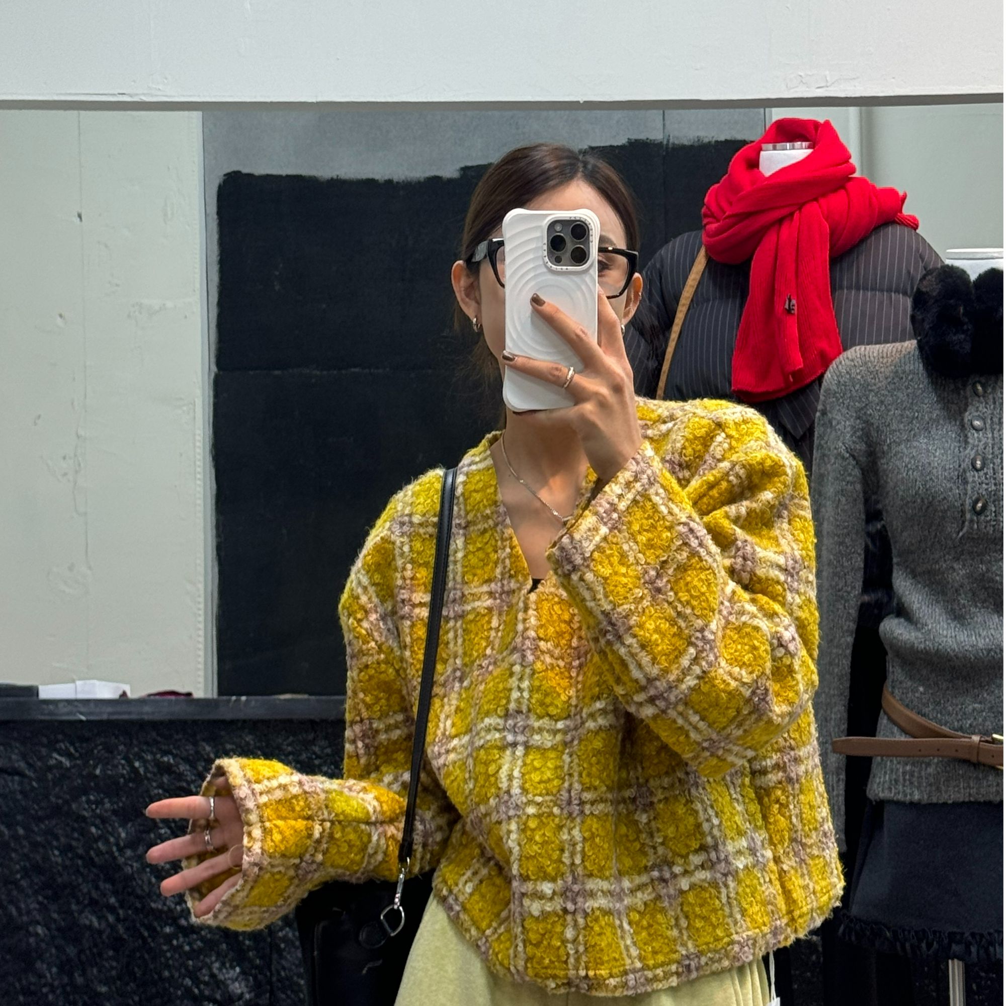 NICE圈圈/出门被要链接 黄色格子毛毛圈卫衣A9025