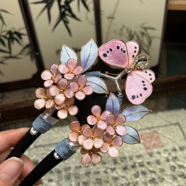 【橘月十三】掐丝绒花檀木发簪