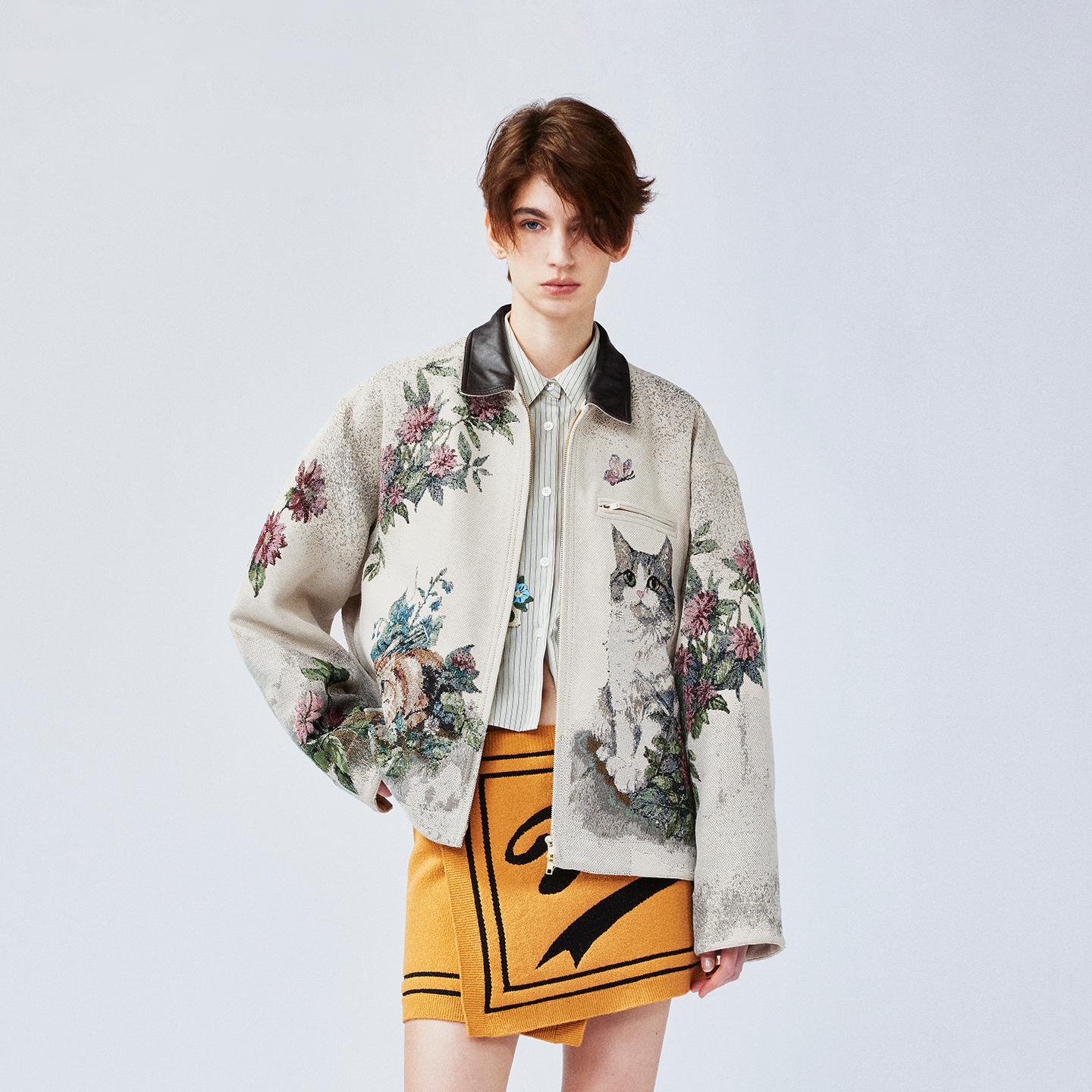 UOOYAA/乌丫经典花园猫咪织毯底特律夹克外套UY25122W154170