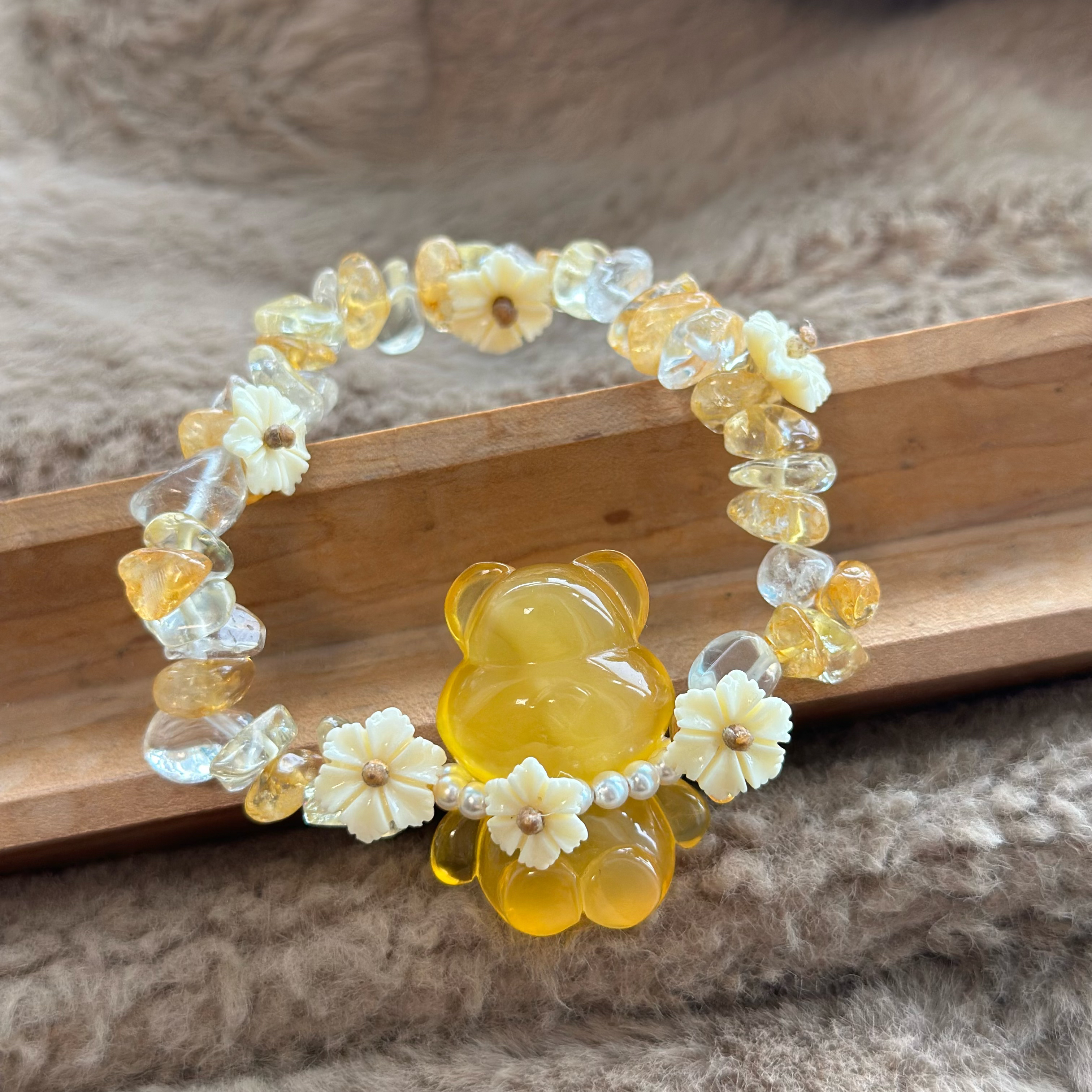 吉月蜜蜡小熊碎碎冰花花手串