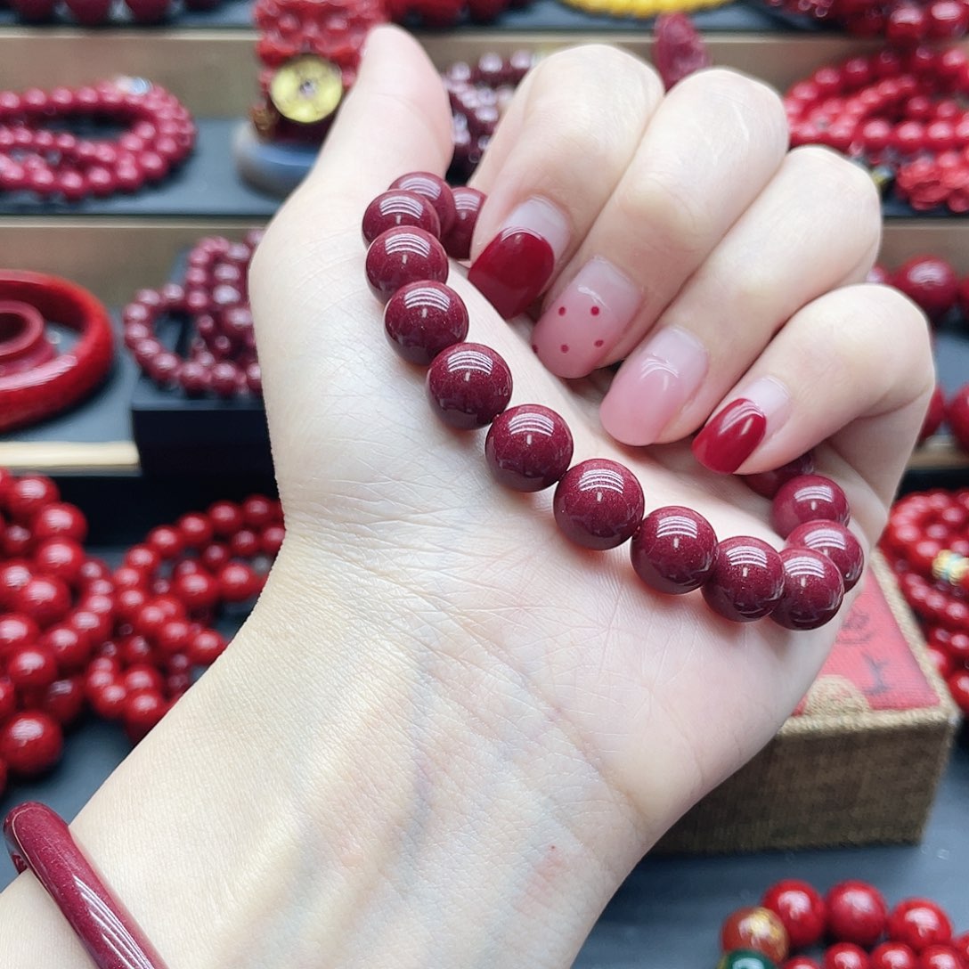 天然辰砂10mm紫金砂双貔貅