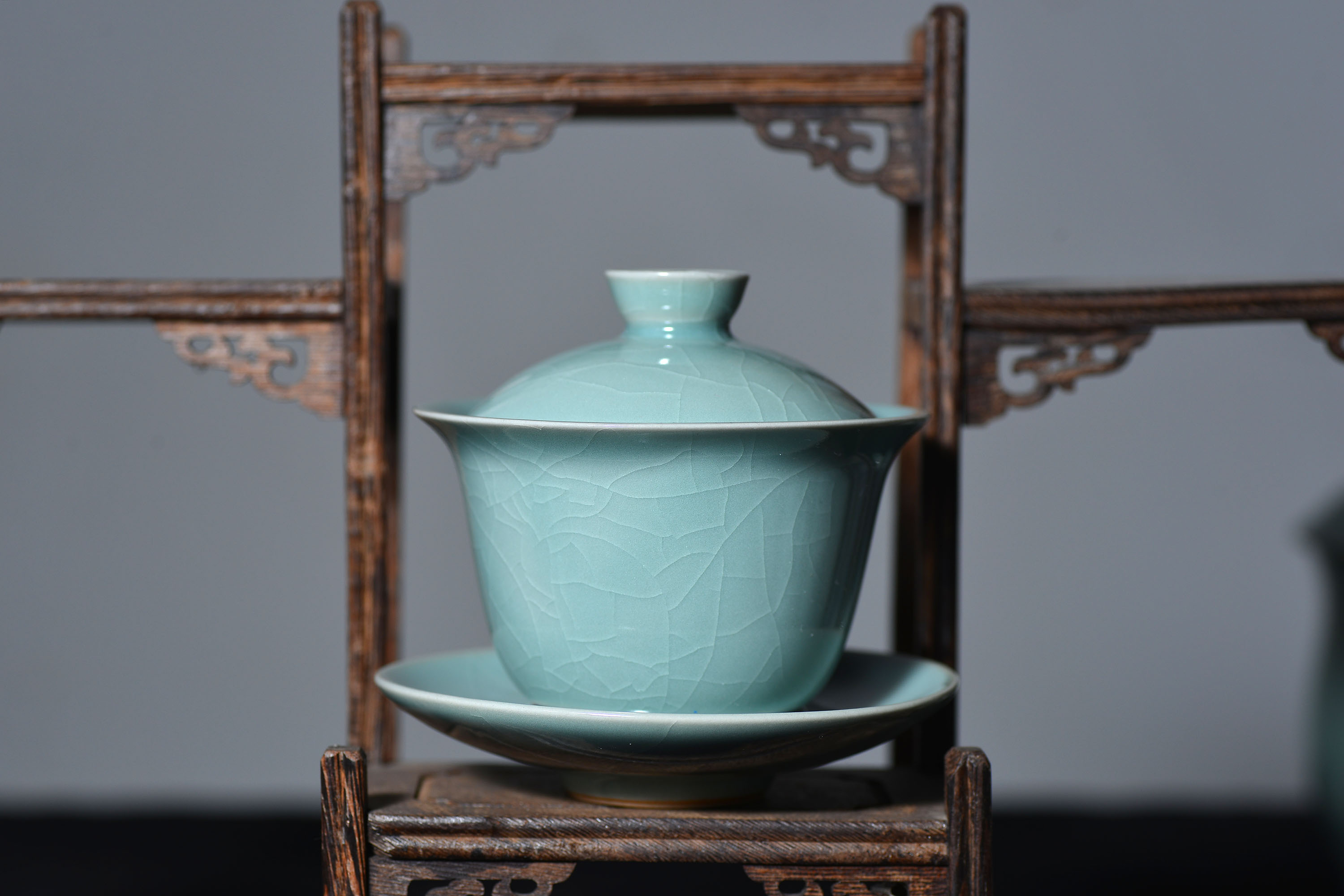 100清凉寺仿古釉天青釉 三才盖碗