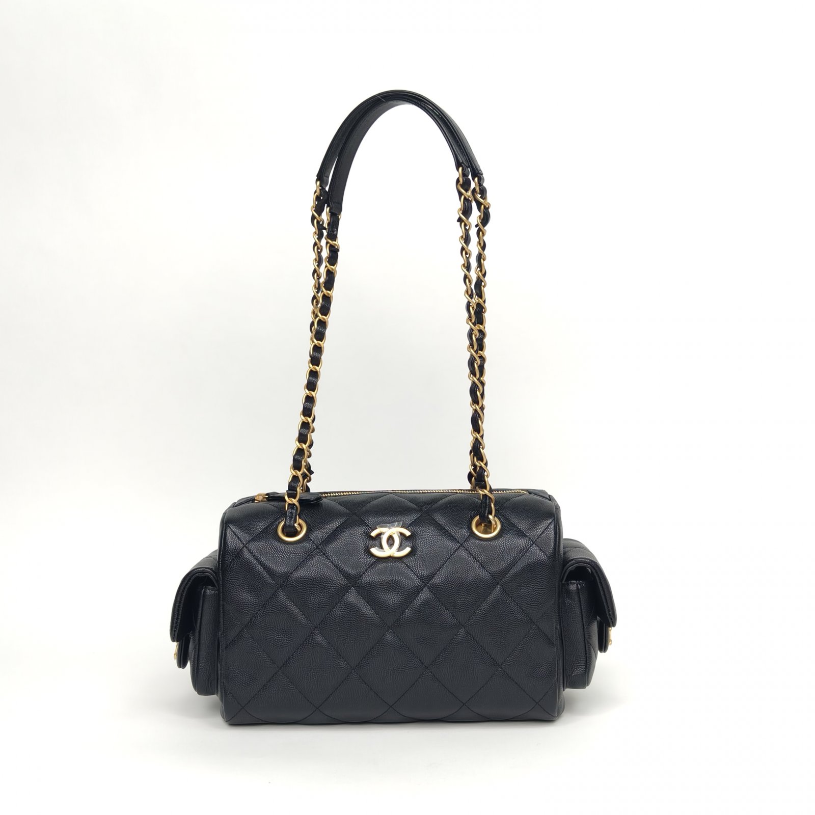 未使用 Chanel/香奈儿 小花柳  芯片开 金扣 25K黑金保龄球 小号