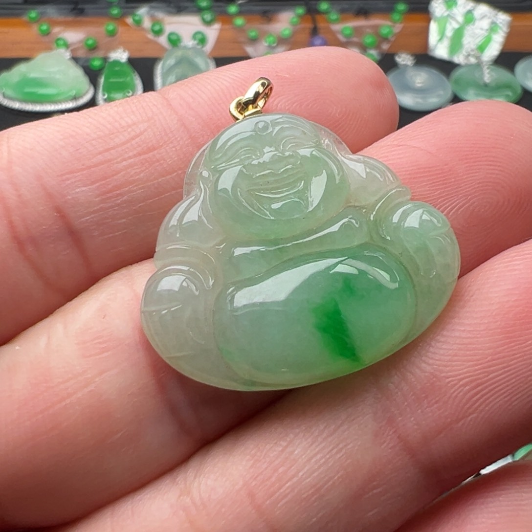 翡翠颈饰18K金镶嵌佛22.6