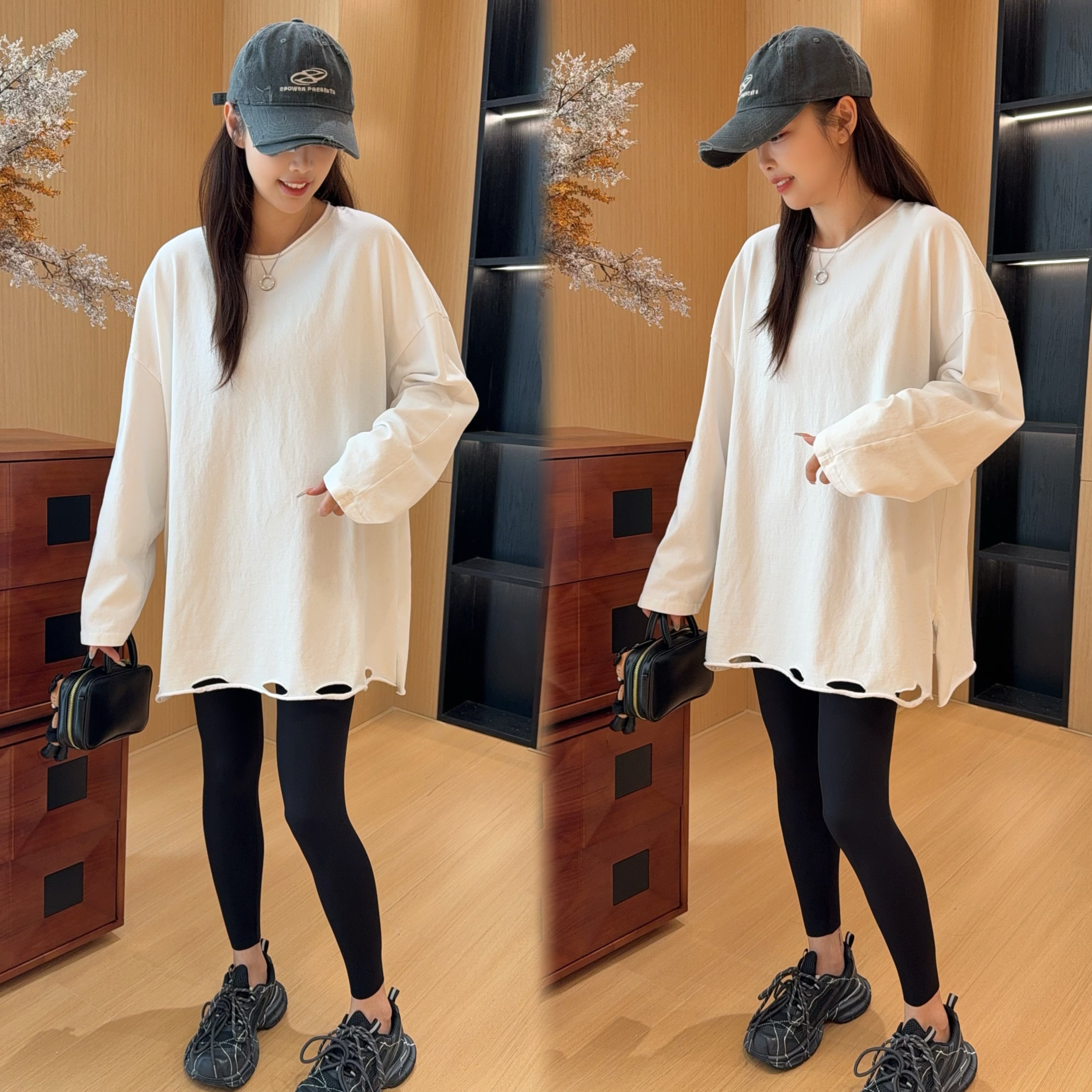 二姐的宝藏《割破洗水棉长袖t》秋款百搭洋气舒适显瘦长袖T#25352