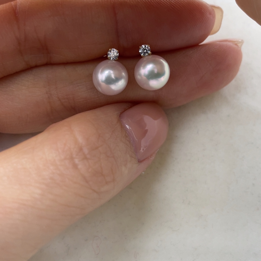 耳饰18K金镶嵌海水珍珠7-8毫米