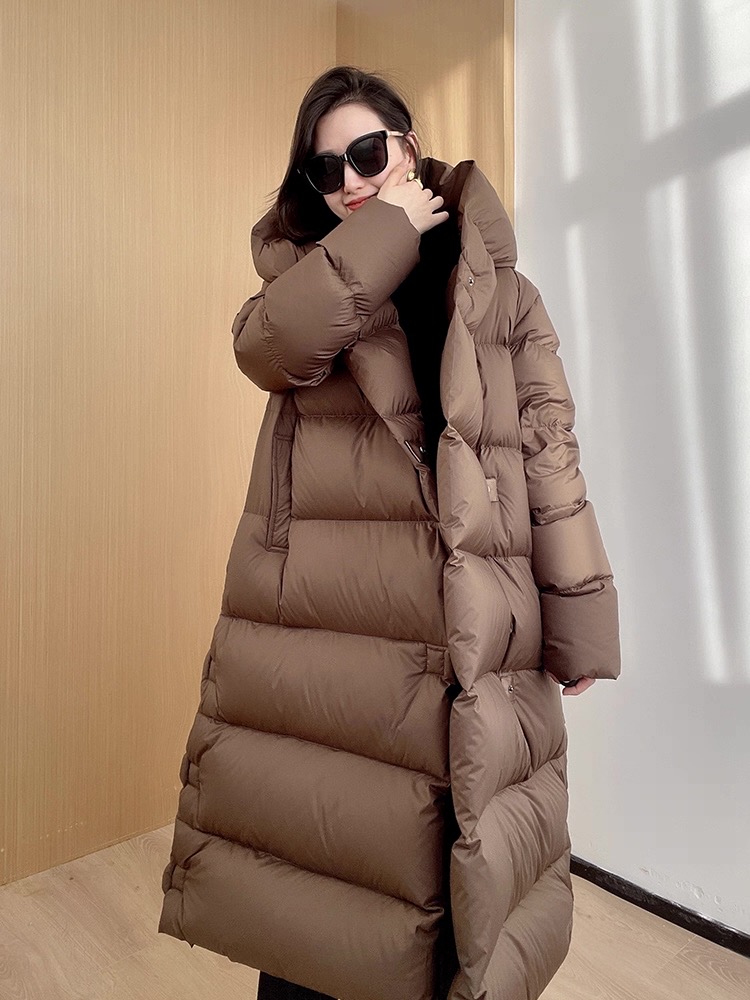 2025冬季新款90白鸭绒羽绒服女长款超厚正品连帽时尚气质减龄外套