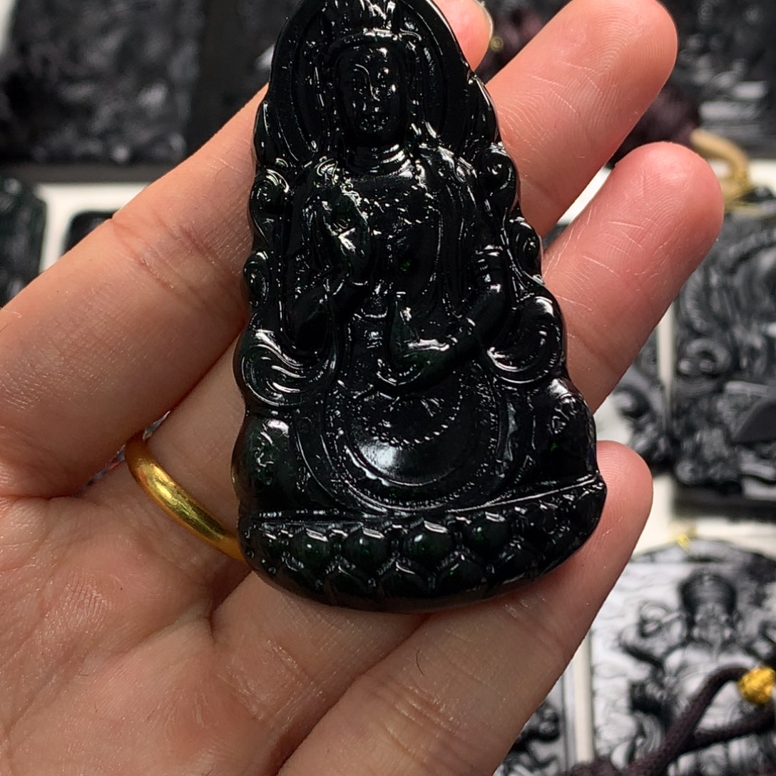 天然缅甸a货钢琴黑挂件