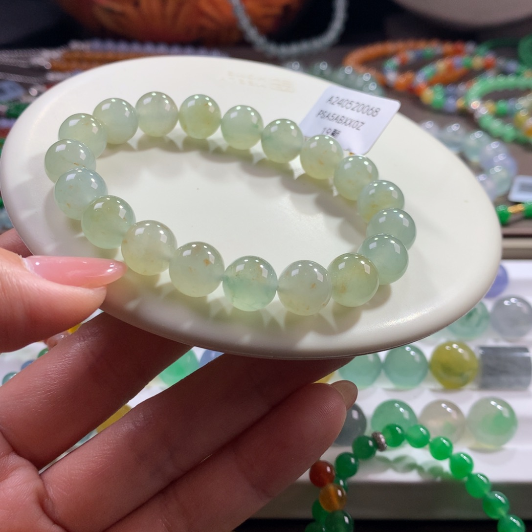 翡翠未镶嵌手链冰润果冻胶青茶色洒金！性价比