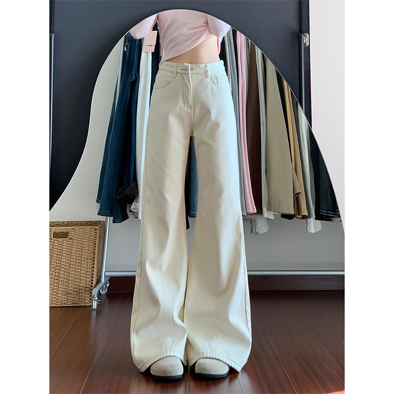 美式复古高腰微喇牛仔裤女2025冬季新款宽松显瘦不贴腿垂感喇叭裤