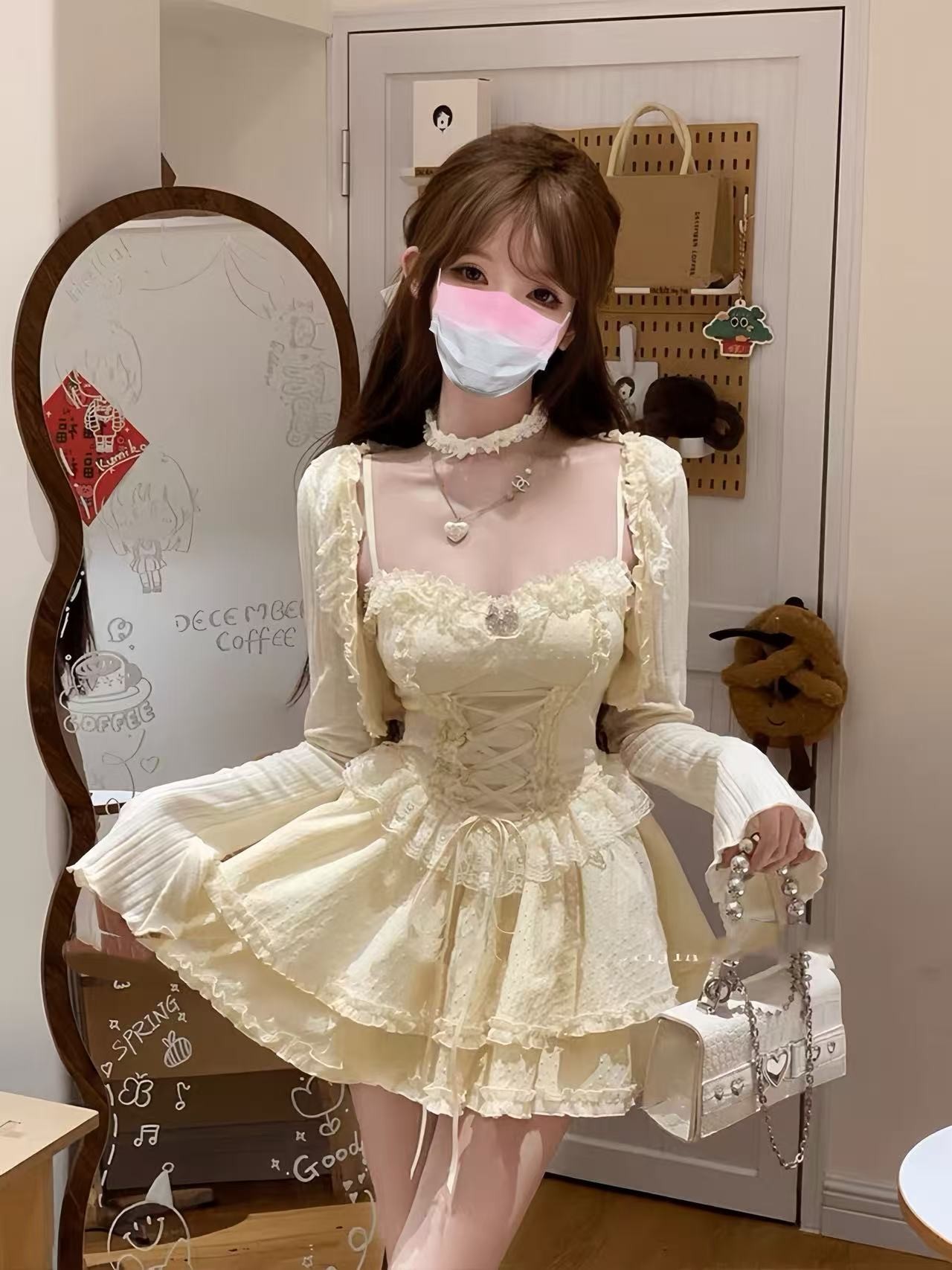 幸运猫春夏法式甜美显瘦收腰气质碎花上衣搭配半身裙