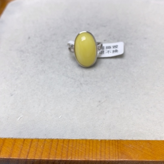 蜜蜡裸石银S925镶嵌戒指