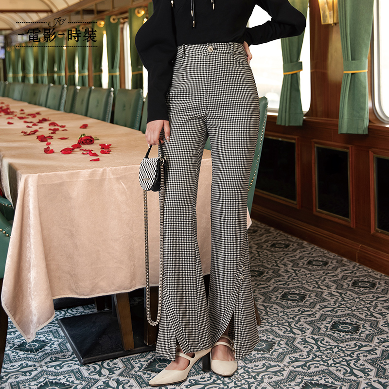 【芊芊专属】一电影一时装梭织格子气质喇叭裤长裤FCCK135694
