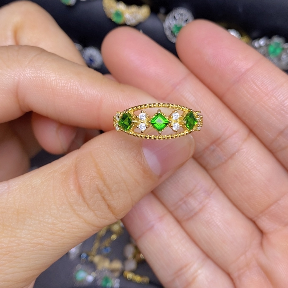 戒指透辉石银S925镶嵌