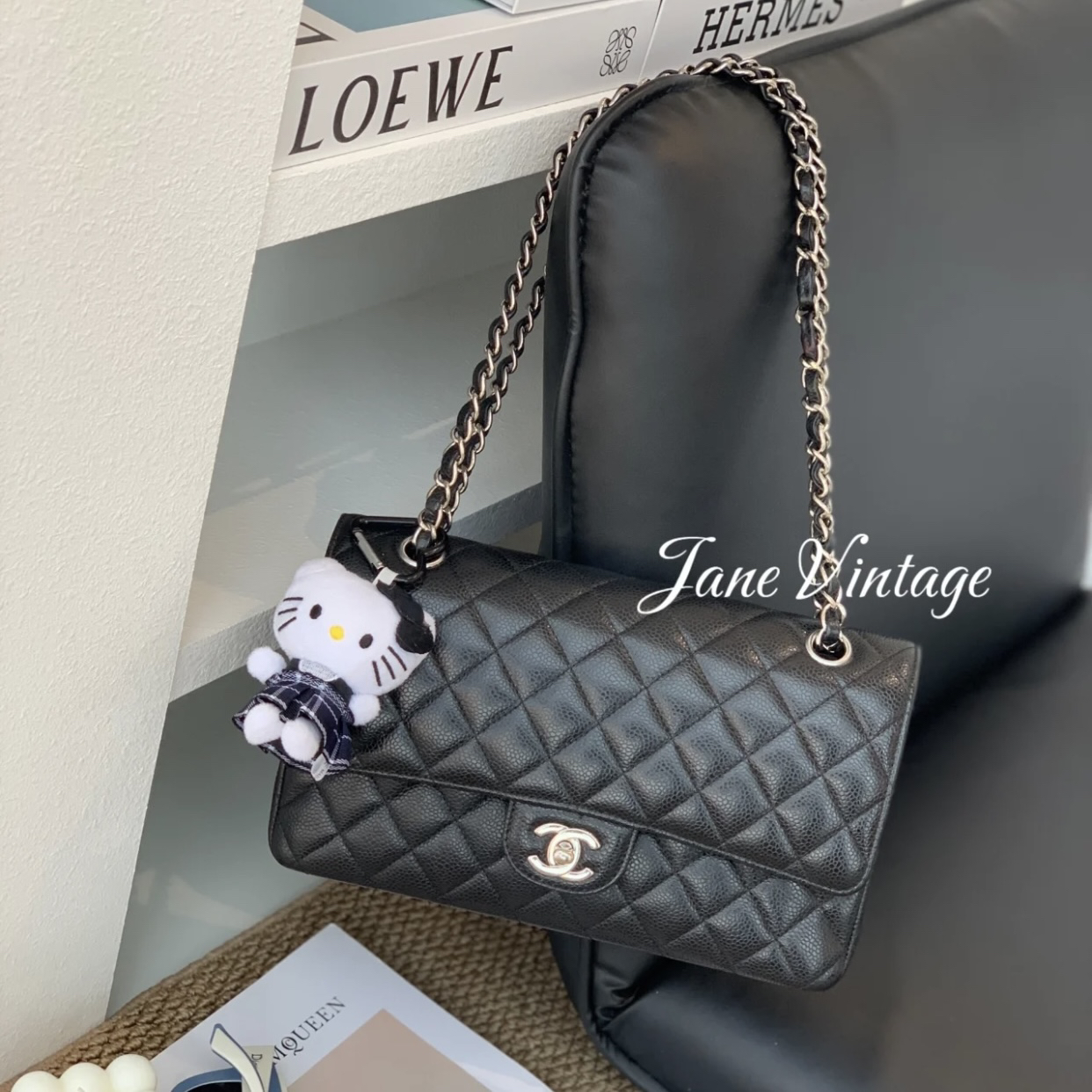 95新 Chanel/香奈儿 Chanel黑银荔枝皮cf中号