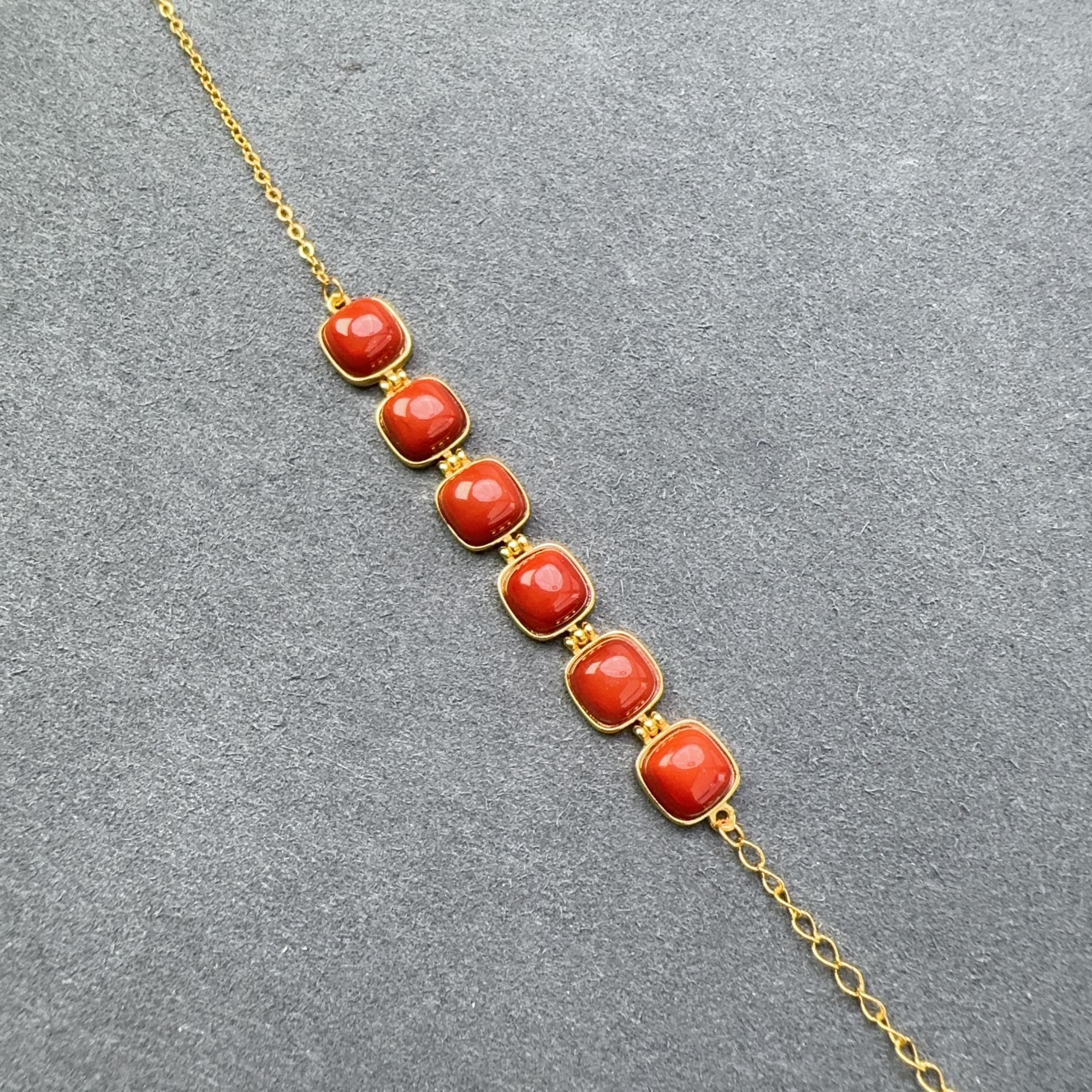 南红玛瑙柿子红蛋面手链S925银