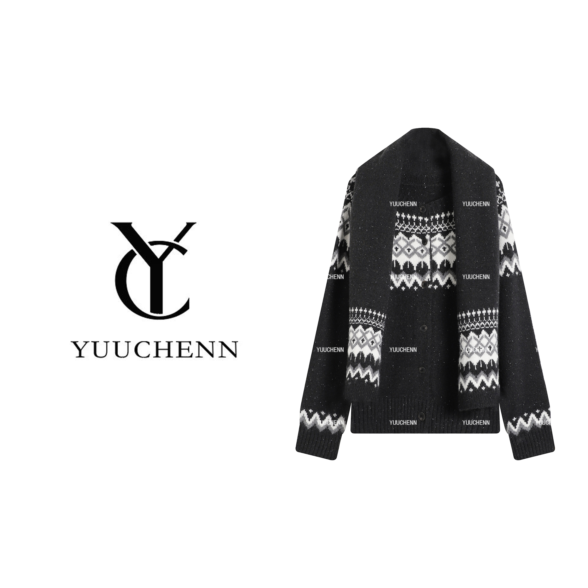 YUUCHENN“北约情调”羊绒秋冬新款慵懒外搭长袖针织衫25C-W1320
