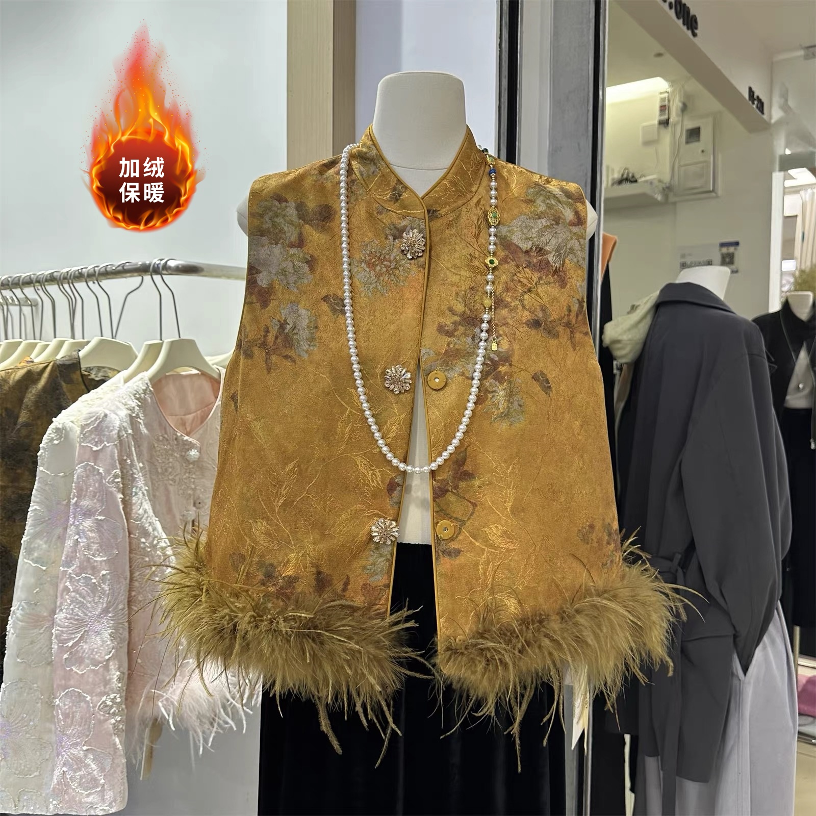 【加棉加厚】新中式重工复古提花棉马夹2025国风时尚夹棉立领马甲