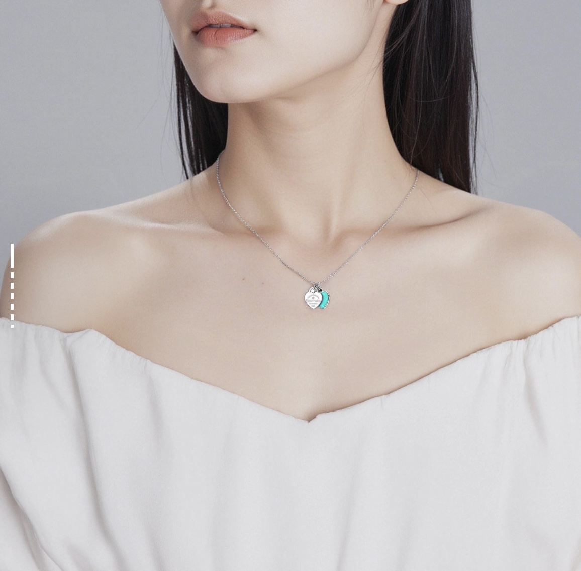 合金珐琅项链 经典女士 925银 珐琅爱心项链  Tiffany