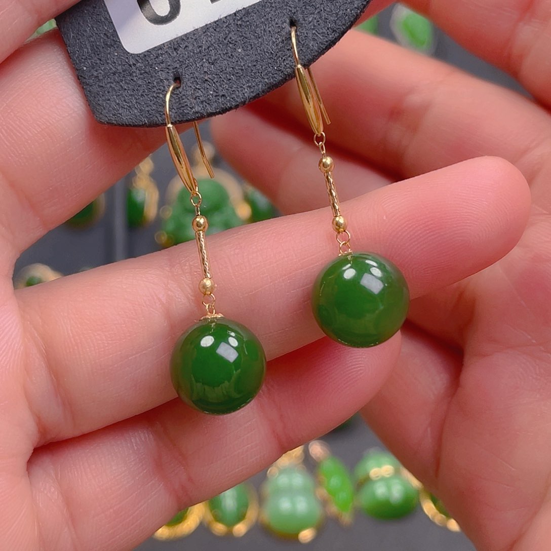 和田玉耳饰18K金镶嵌013